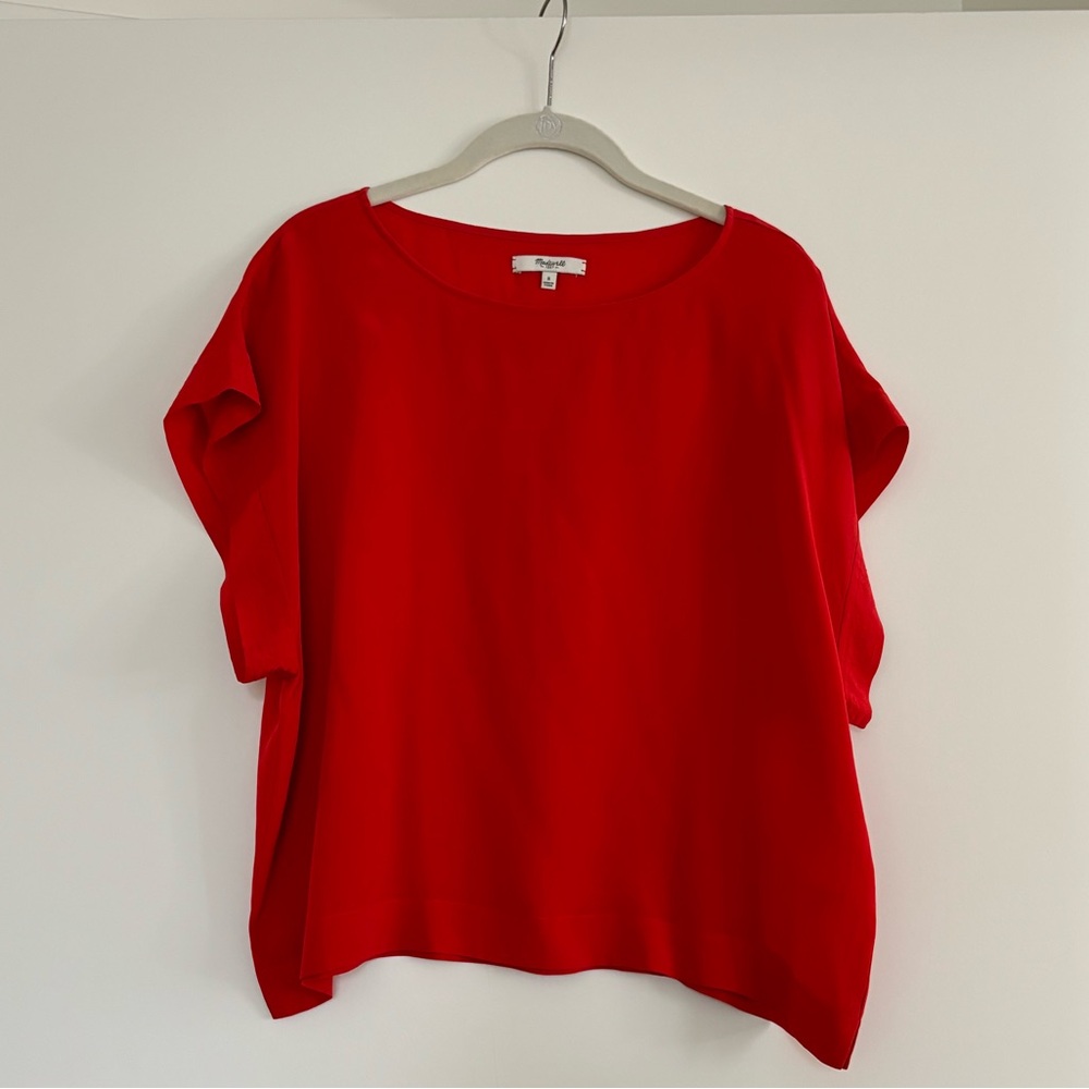 Madewell Red Silk Dolman Top, Small